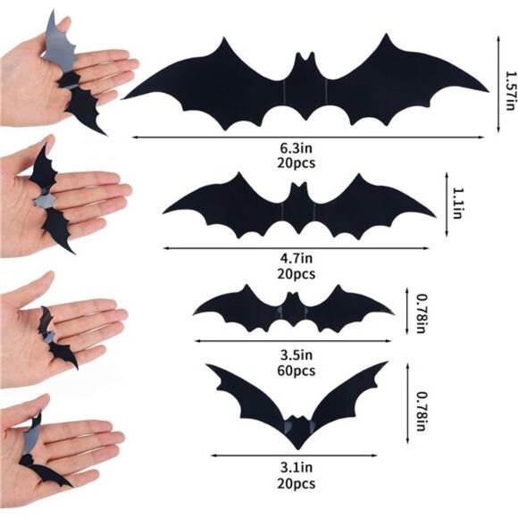 Bats Wall Decor, 120 Pcs 3D Bat Halloween Decoration Stickers for Home - Picture 3 of 7